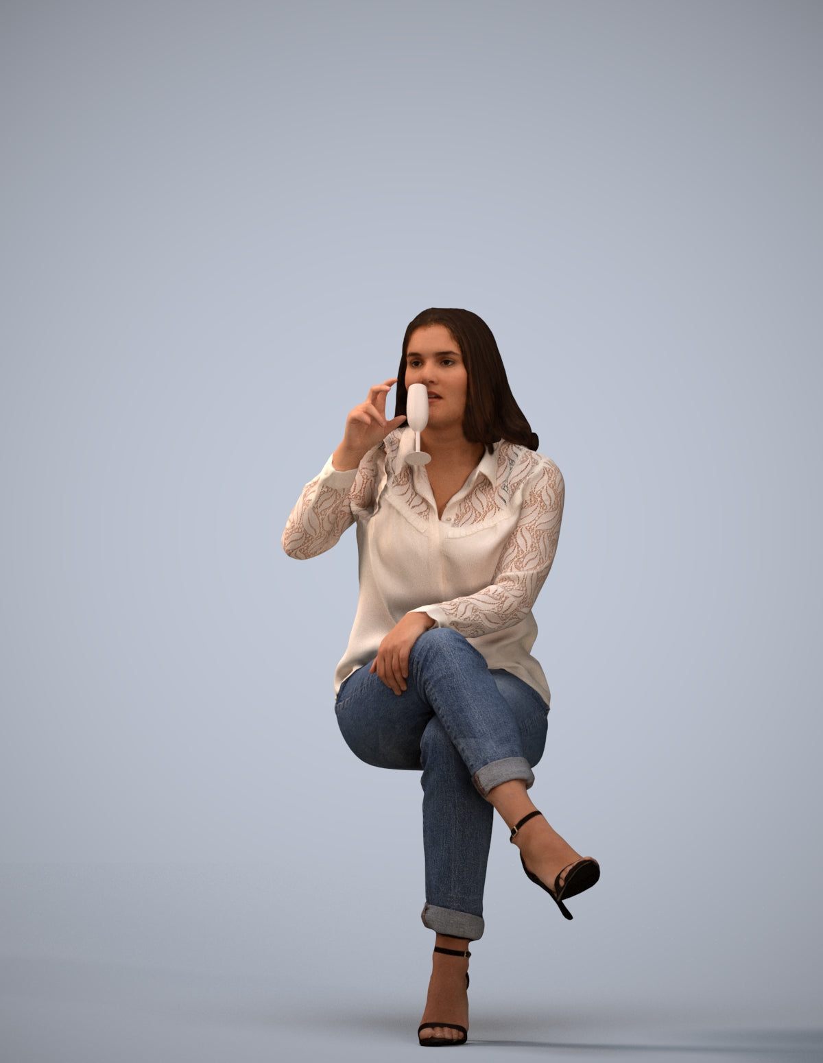 realistic 3D woman casual sitting, scanned archviz people for Blender and 3ds Max