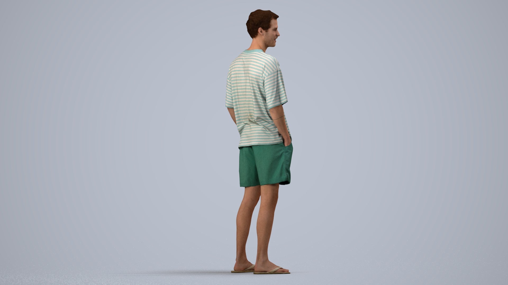 3D human model man casual standing, photogrammetry scanned person for archviz, side view render