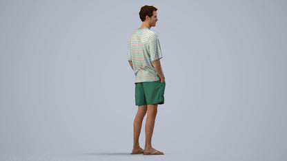 3D human model man casual standing, photogrammetry scanned person for archviz, side view render