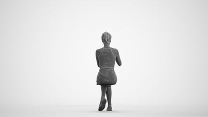 3D human model woman casual sitting, photogrammetry scanned person for archviz, wireframe front view