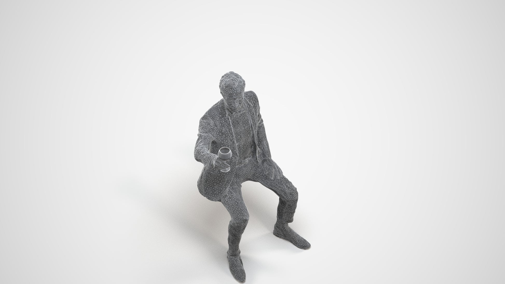 realistic 3D man formal formalaffairs, scanned archviz people for Blender and 3ds Max, wireframe three-quarter view