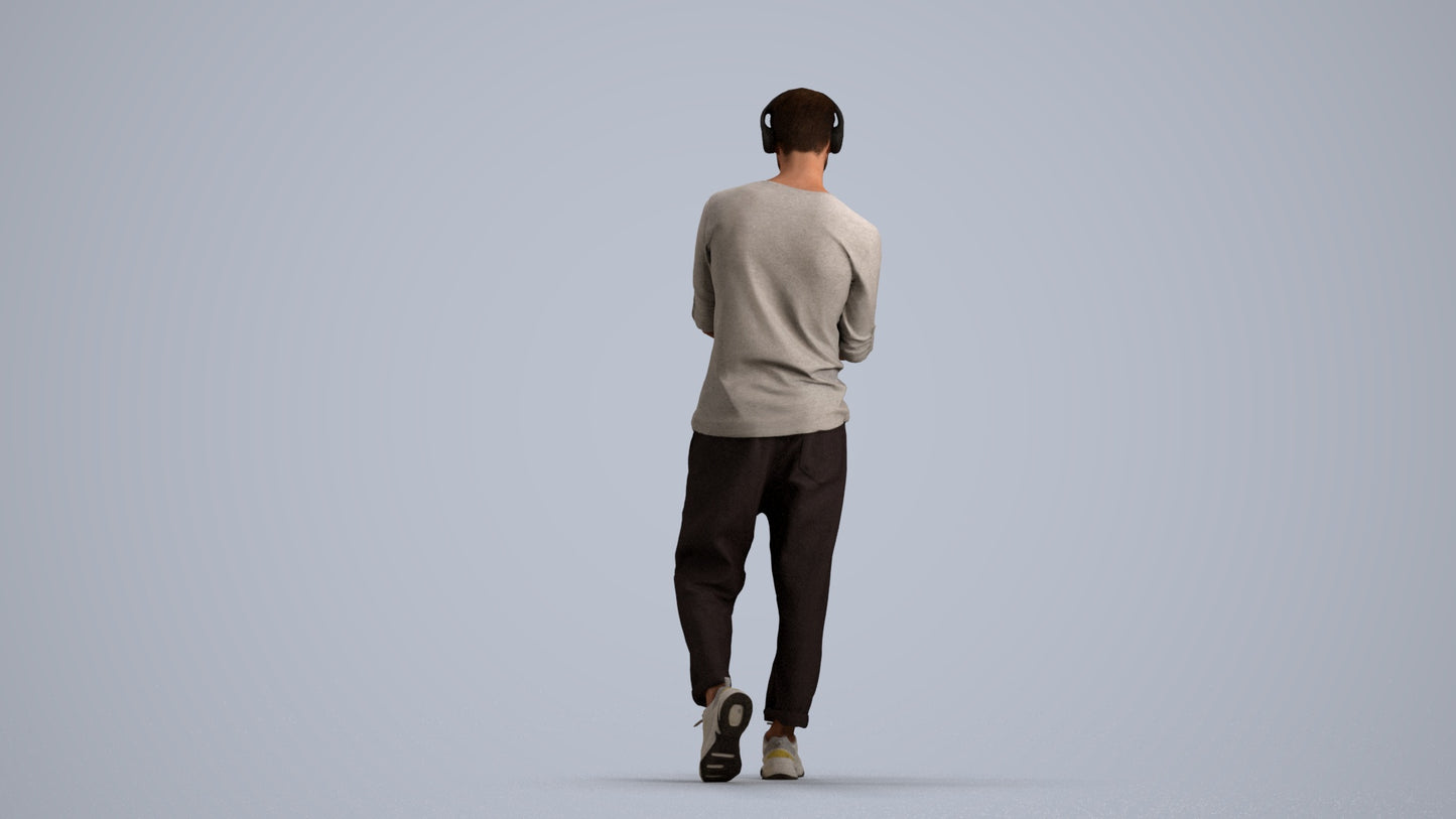 3D scanned man standing casual, photorealistic archviz people for Enscape and SketchUp, front view render