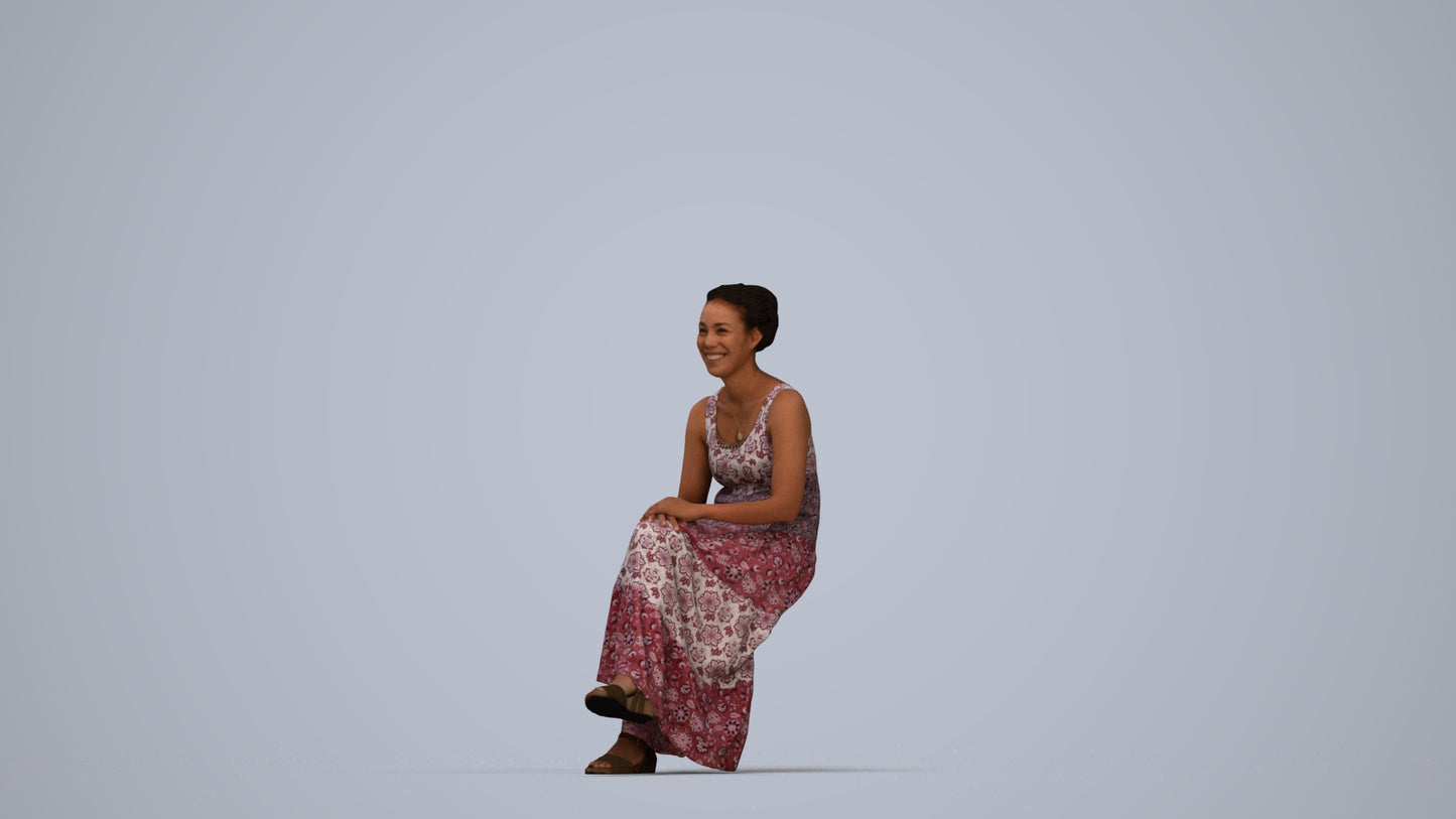 realistic 3D human woman casual sitting, archviz people FBX OBJ for Blender, top-down view render