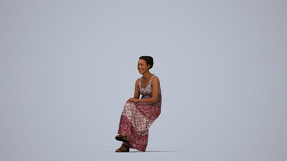 realistic 3D human woman casual sitting, archviz people FBX OBJ for Blender, top-down view render