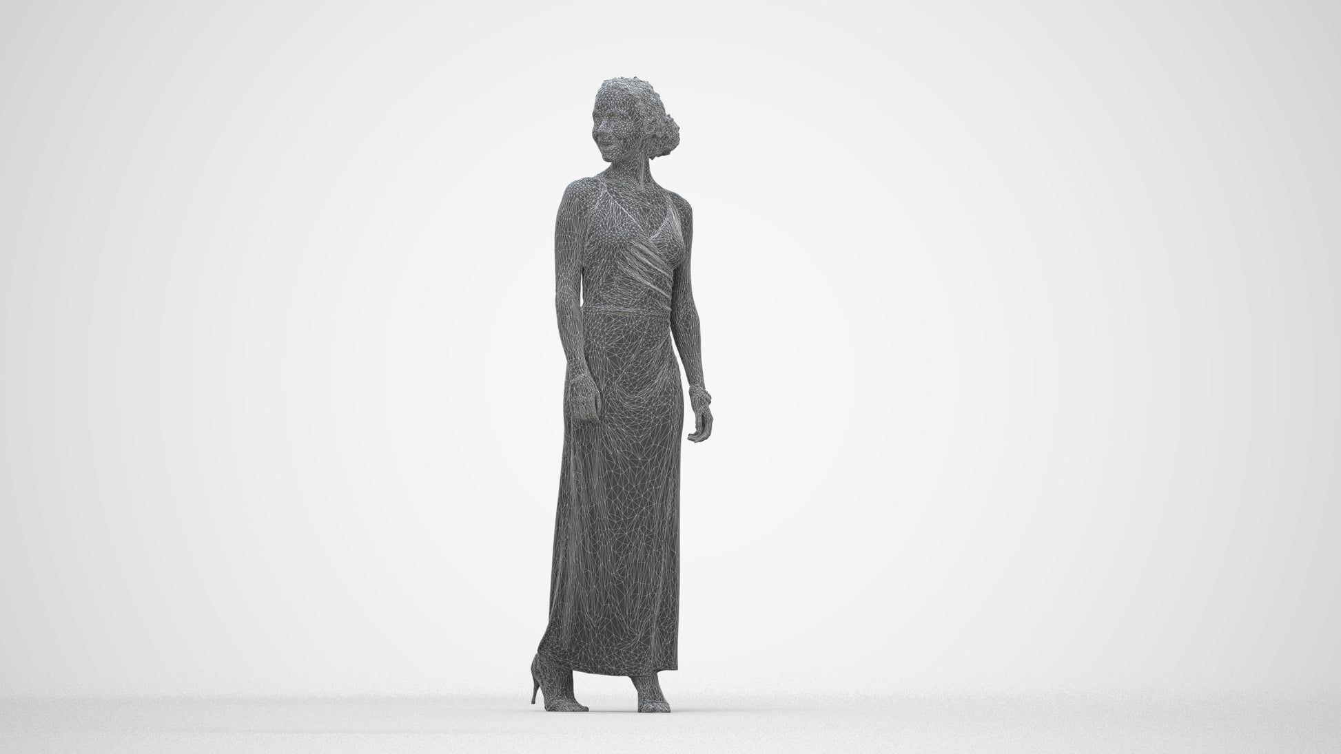 3D people model woman formal formalaffairs, scanned human for 3ds Max rendering, wireframe back view