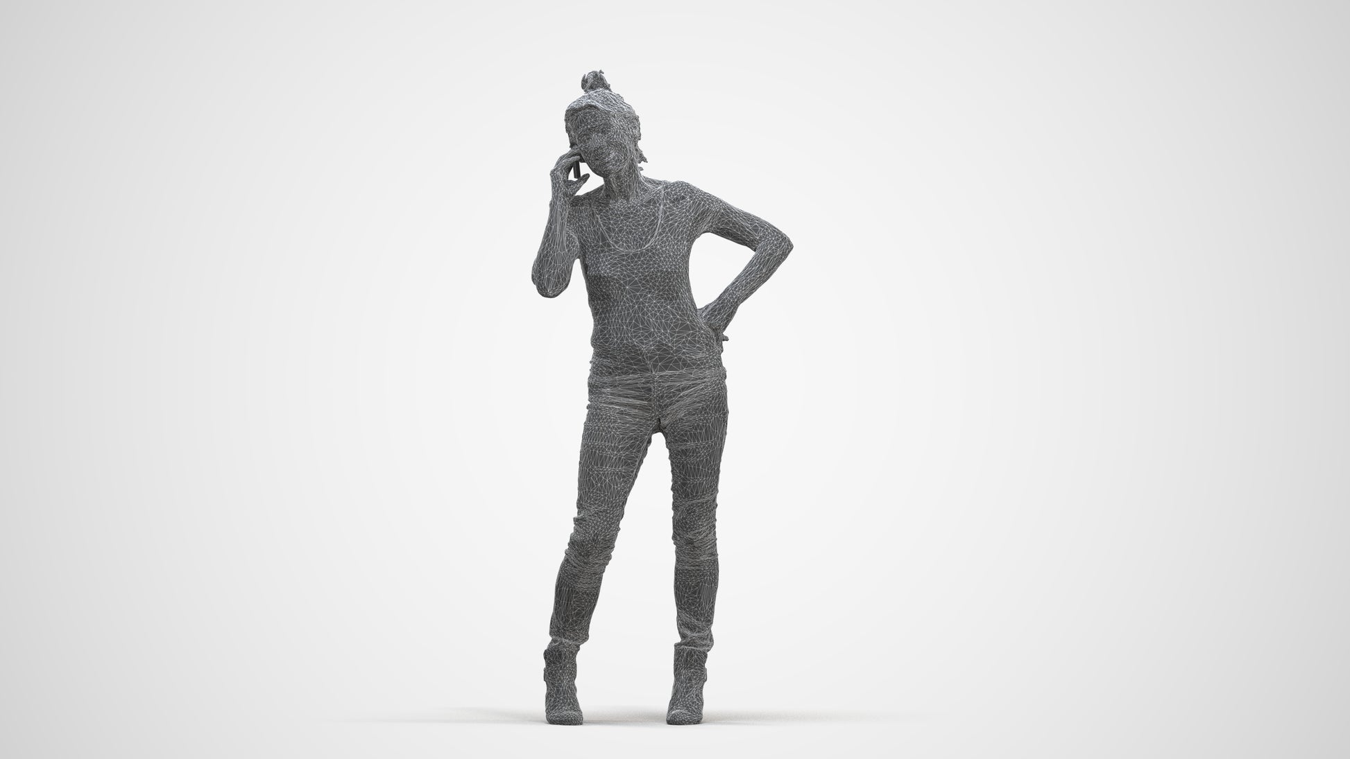 3D people model senior woman casual standing, scanned human for 3ds Max rendering, three-quarter front view render