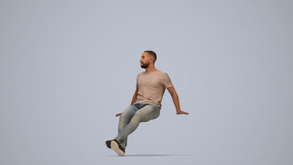 photogrammetry 3D man casual sitting, realistic human model archviz FBX, top-down view render