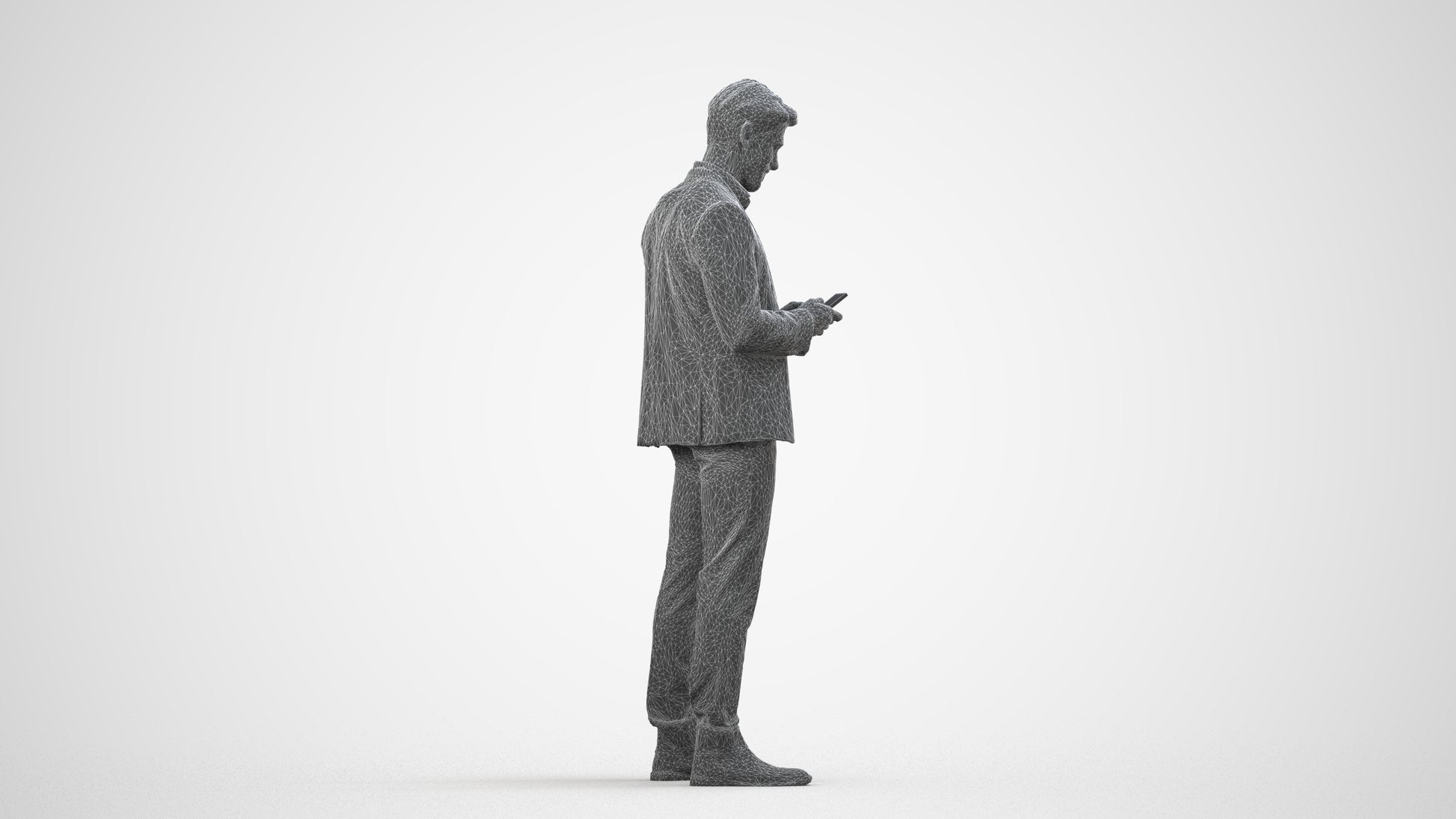 3D people model man business, scanned human for 3ds Max rendering, wireframe side view