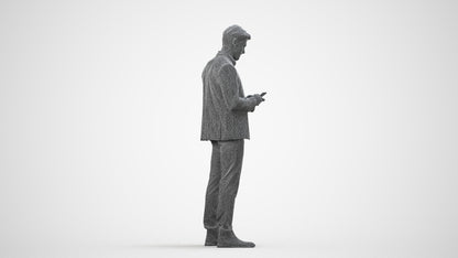 3D people model man business, scanned human for 3ds Max rendering, wireframe side view