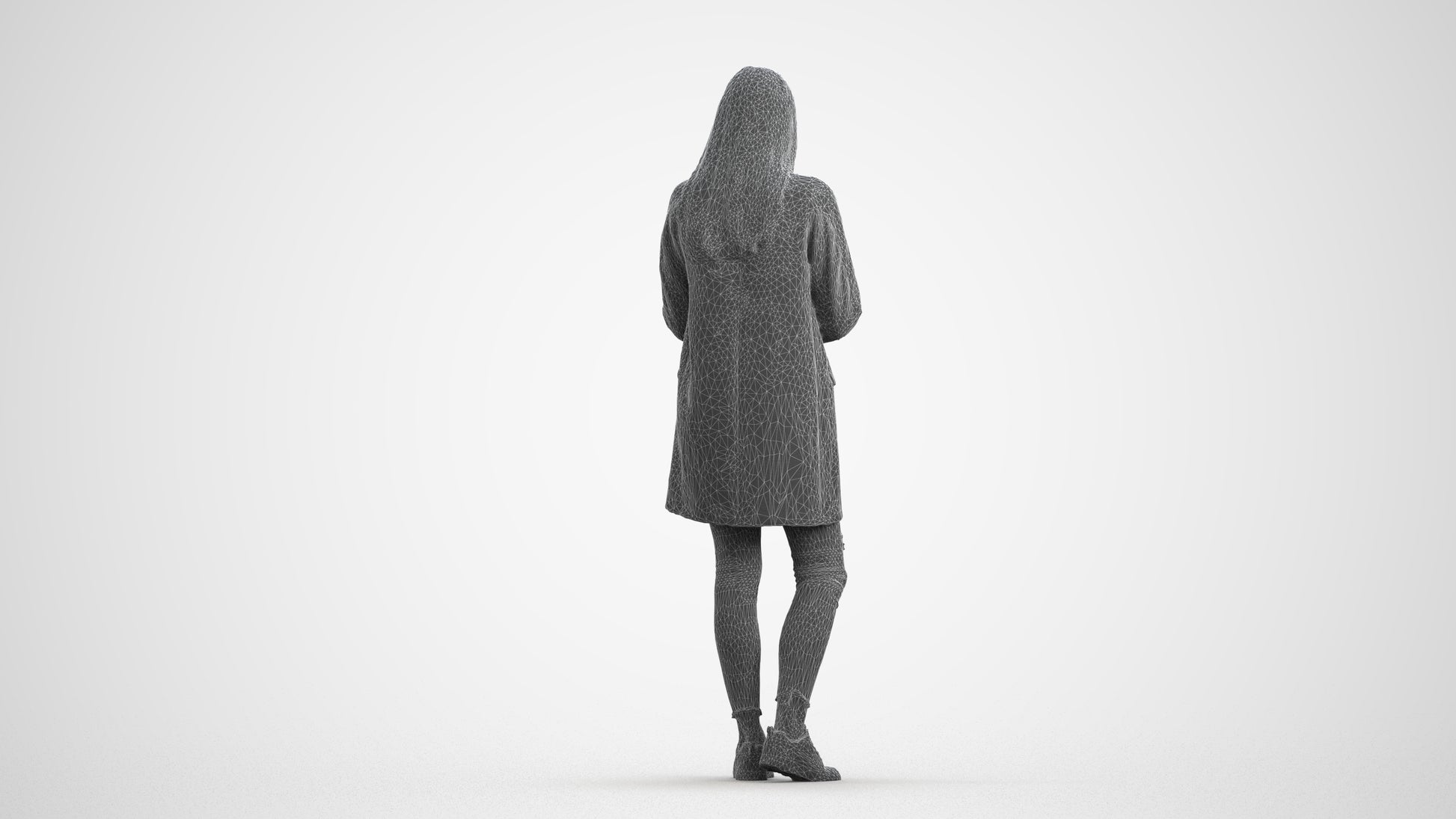 photogrammetry 3D woman casual standing, realistic human model archviz FBX, wireframe front view