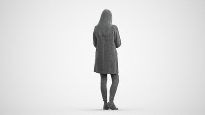 photogrammetry 3D woman casual standing, realistic human model archviz FBX, wireframe front view