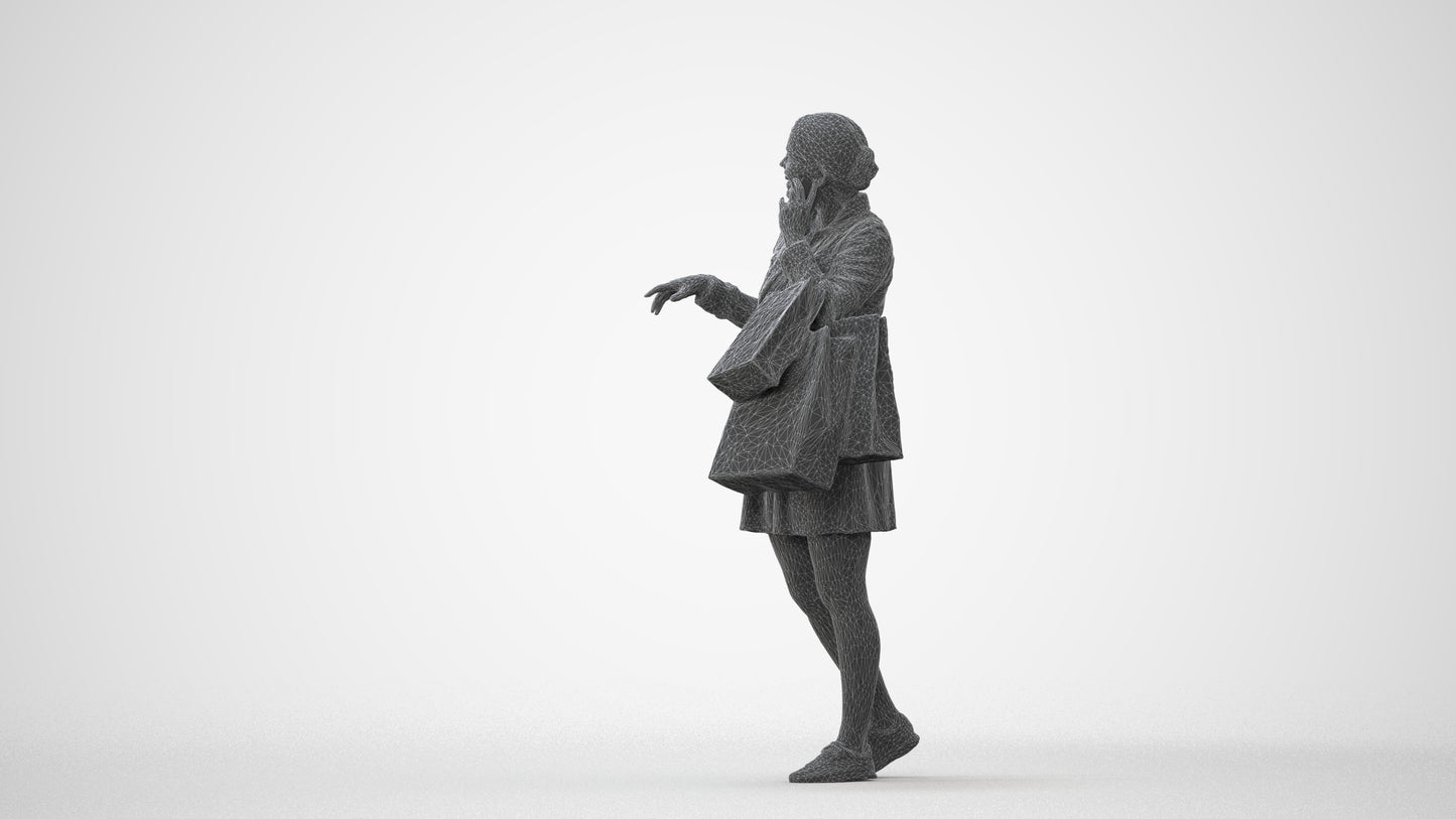 scanned 3D woman casual shopping, photogrammetry people for Enscape and V-Ray, square thumbnail