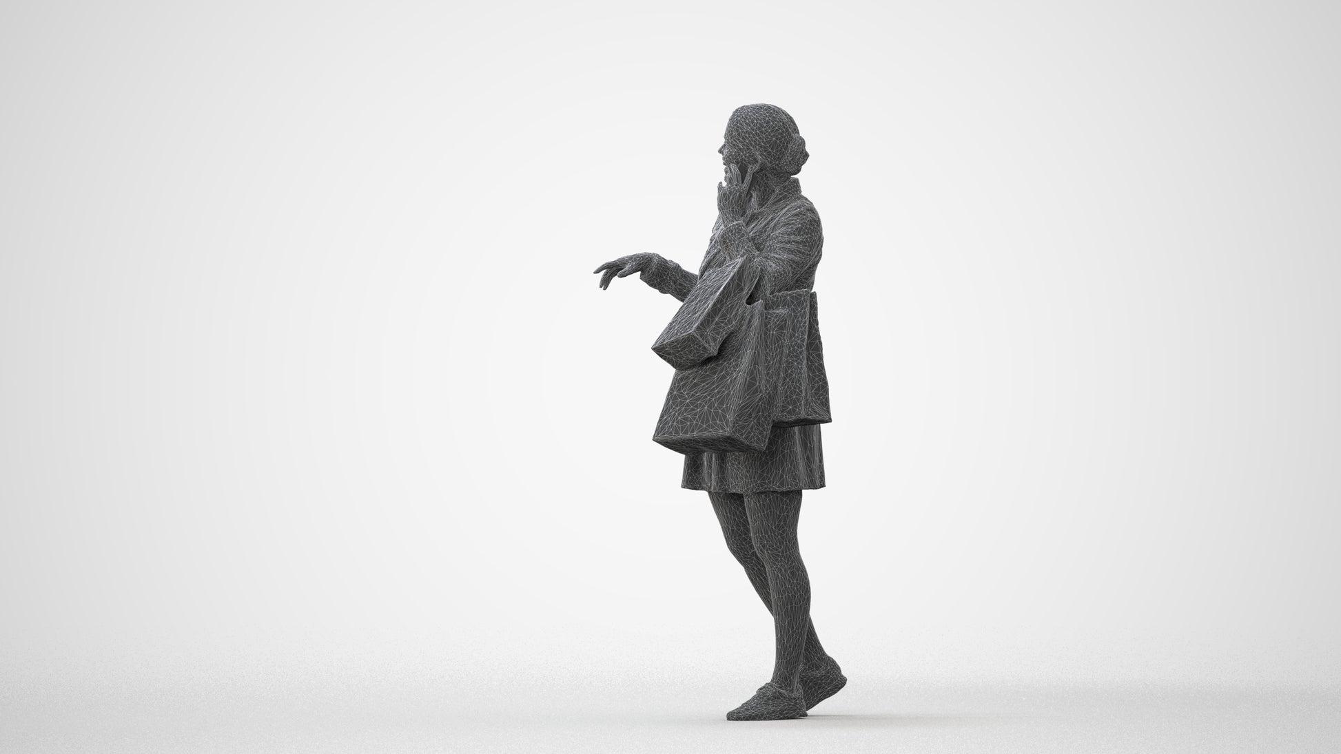 scanned 3D woman casual shopping, photogrammetry people for Enscape and V-Ray, square thumbnail