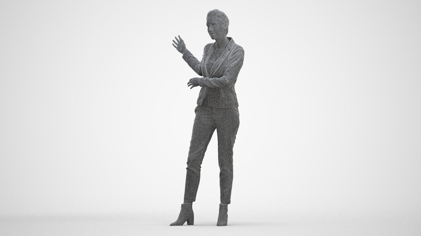 photogrammetry 3D woman business standing, realistic human model archviz FBX, three-quarter front view render