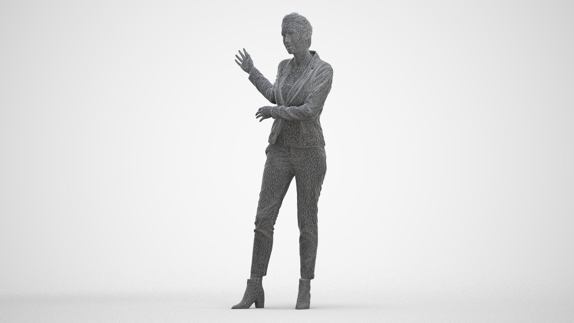 photogrammetry 3D woman business standing, realistic human model archviz FBX, three-quarter front view render