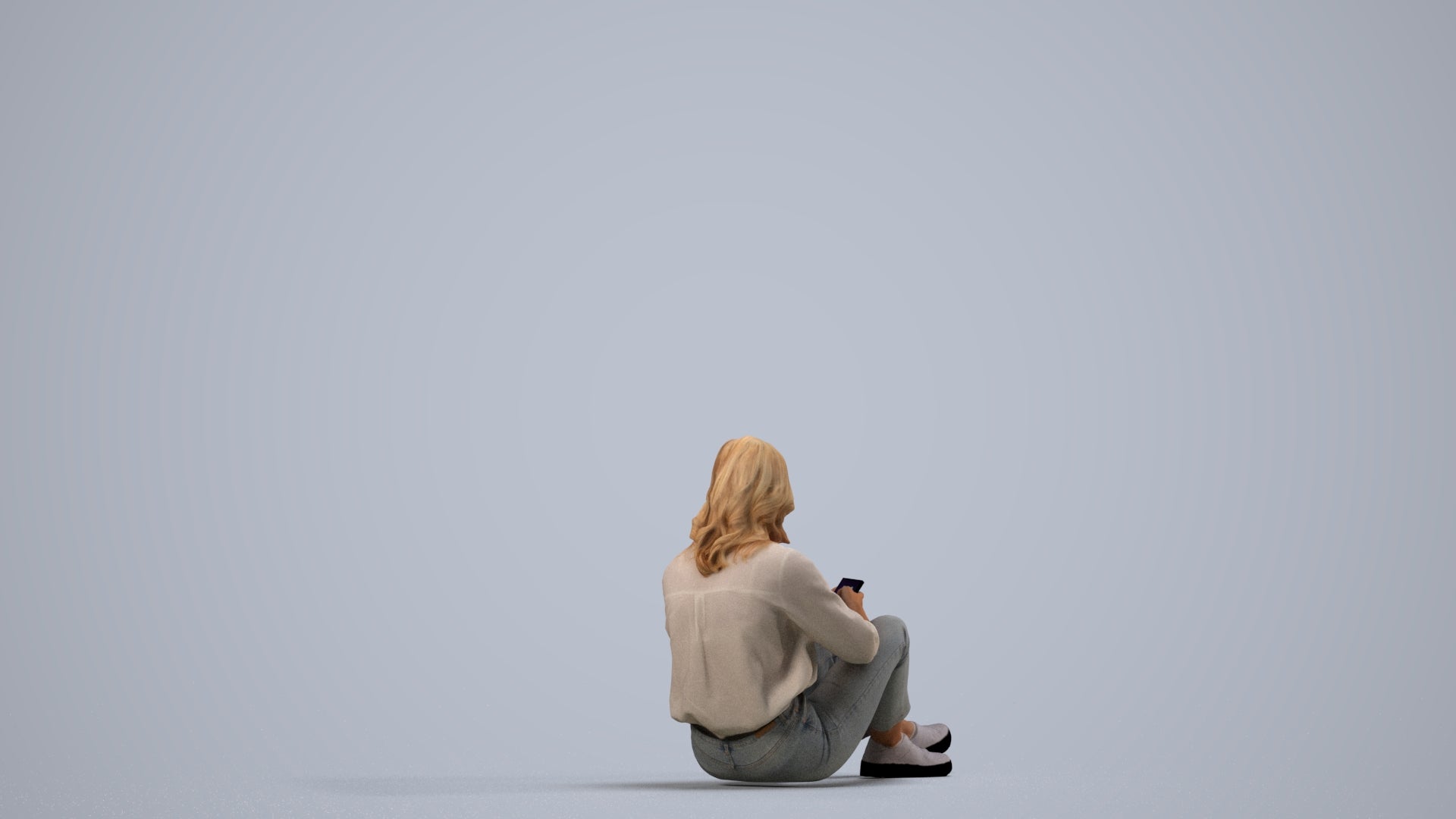 3D people model woman casual sitting, scanned human for 3ds Max rendering, side view render