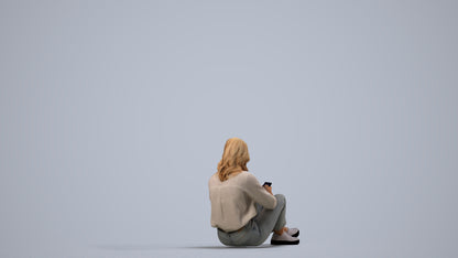 3D people model woman casual sitting, scanned human for 3ds Max rendering, side view render