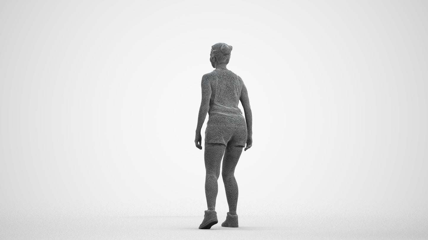 3D people model woman sport, scanned human for 3ds Max rendering, wireframe front view