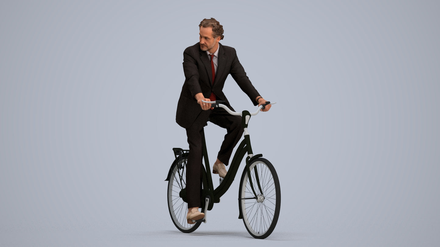 scanned 3D man business cycling, photogrammetry people for Enscape and V-Ray, standing pose render