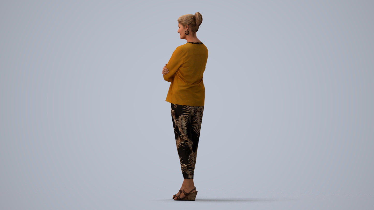 realistic 3D woman casual standing, scanned archviz people for Blender and 3ds Max, three-quarter view render