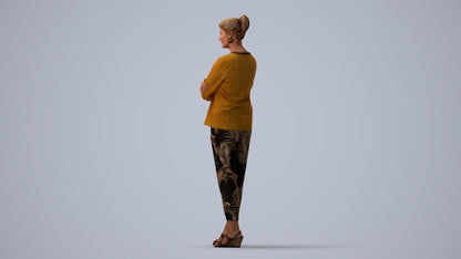 realistic 3D woman casual standing, scanned archviz people for Blender and 3ds Max, three-quarter view render