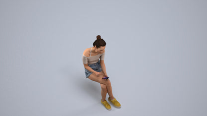 realistic 3D human woman casual sitting, archviz people FBX OBJ for Blender, back view render