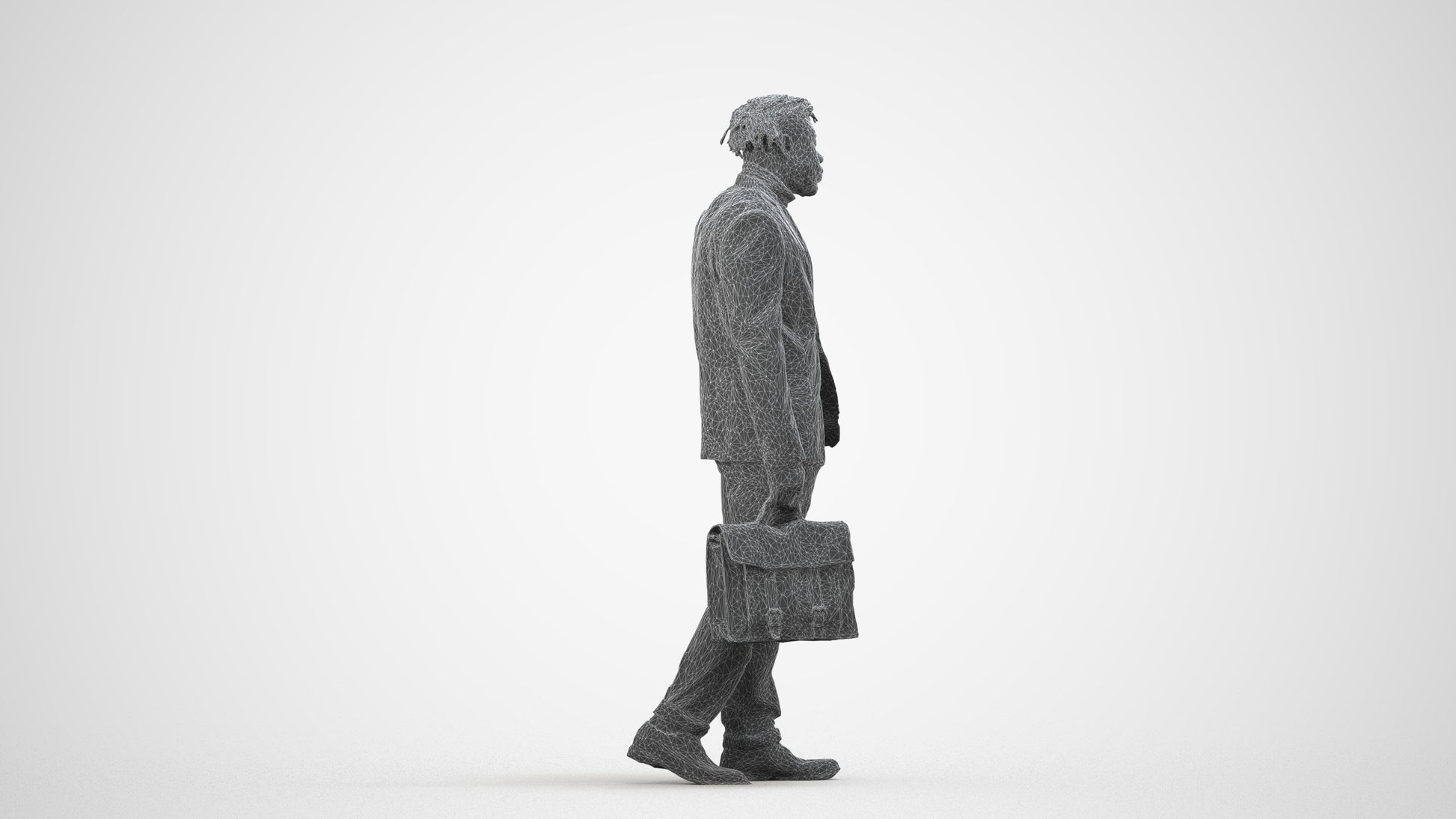 photogrammetry 3D man business walking, realistic human model archviz FBX, wireframe side view