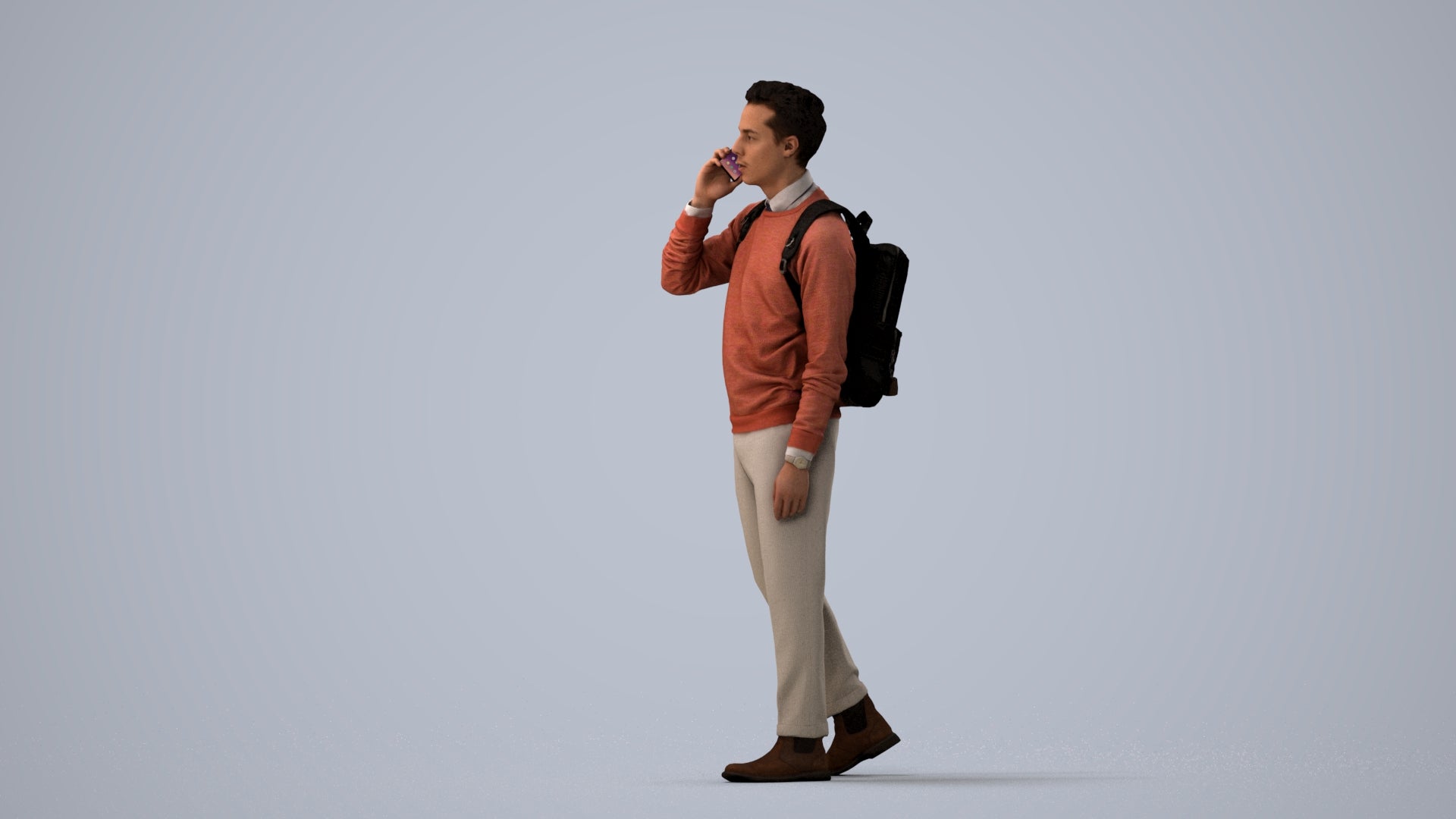 scanned 3D man casual walking, photogrammetry people for Enscape and V-Ray, three-quarter view render