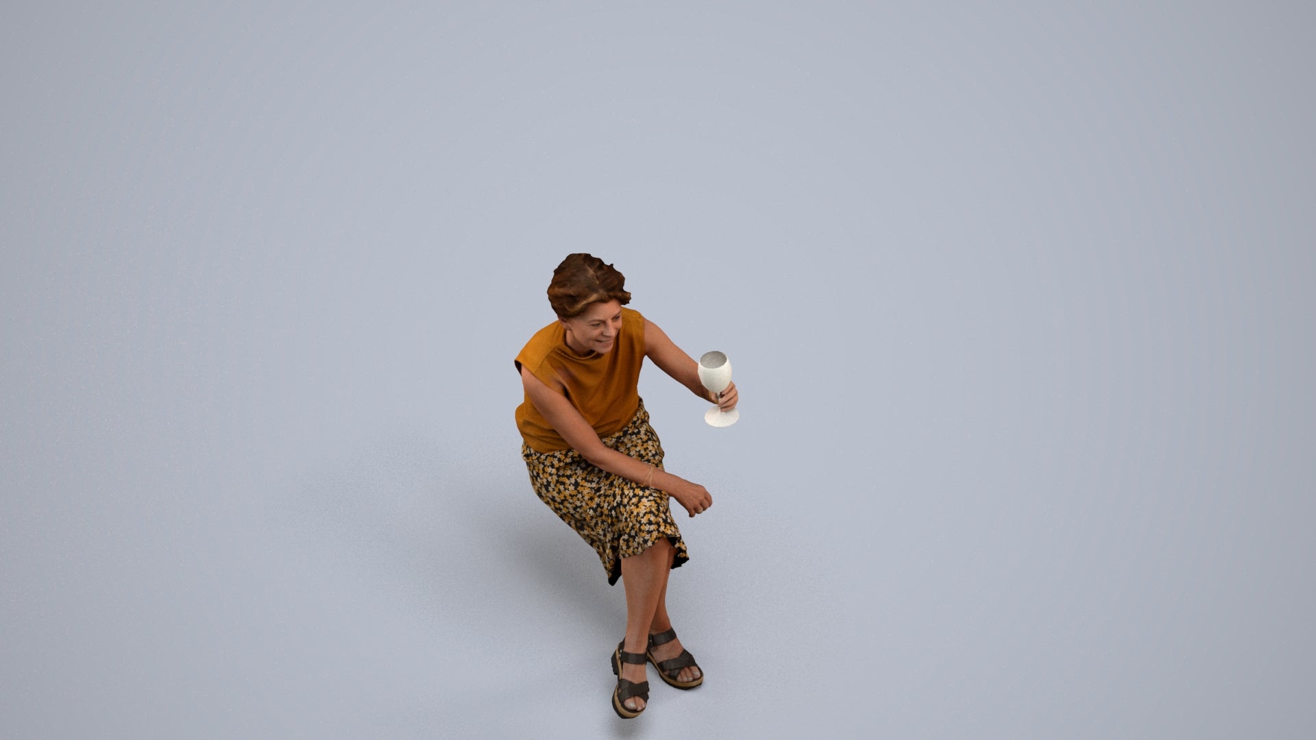 3D scanned woman sitting casual, photorealistic archviz people for Enscape and SketchUp, back view render