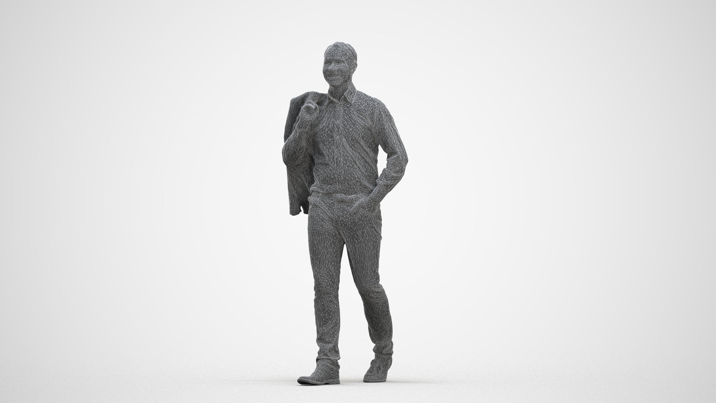 realistic 3D man business standing, scanned archviz people for Blender and 3ds Max, three-quarter front view render
