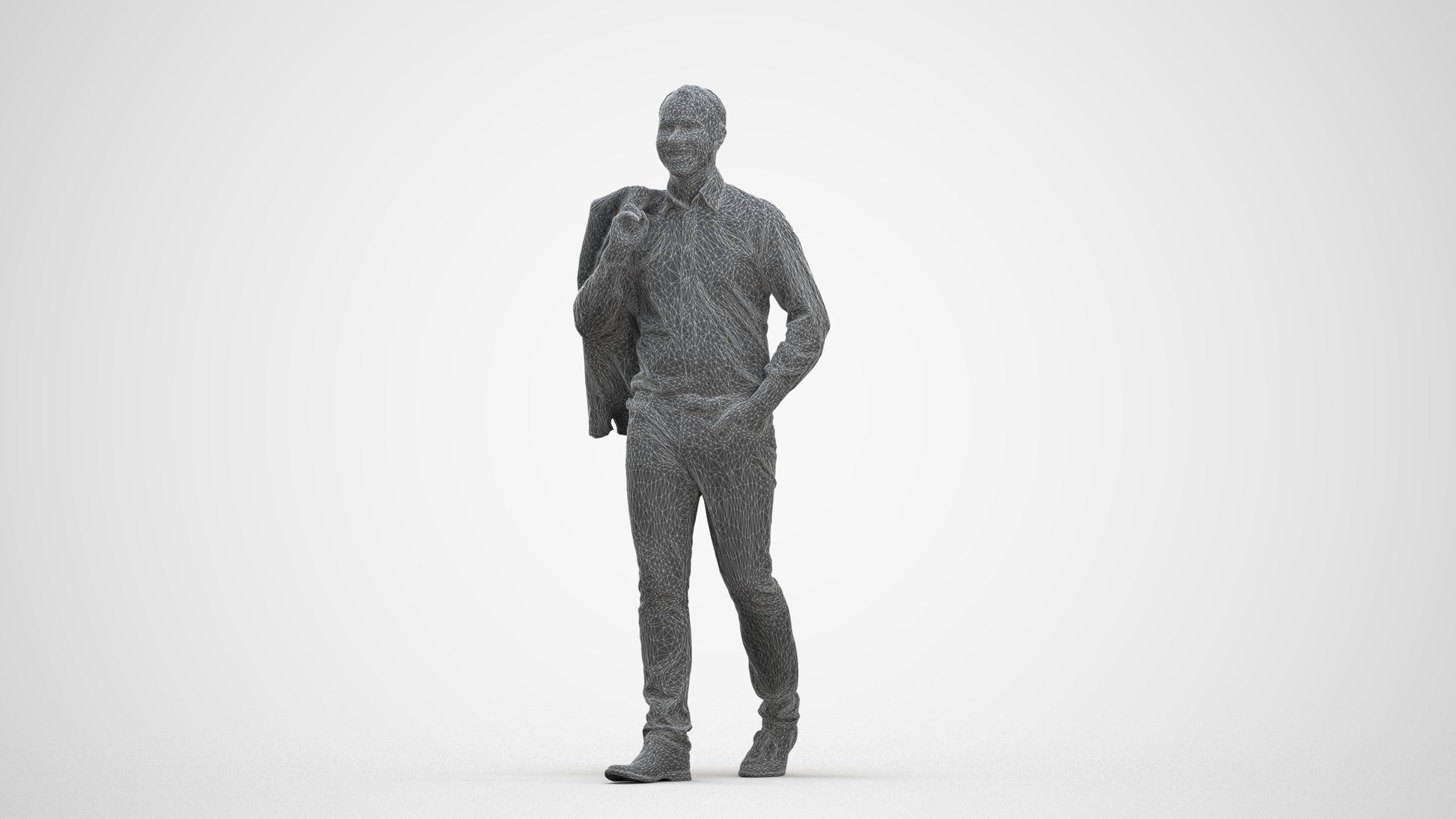 realistic 3D man business standing, scanned archviz people for Blender and 3ds Max, three-quarter front view render