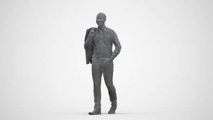 realistic 3D man business standing, scanned archviz people for Blender and 3ds Max, three-quarter front view render