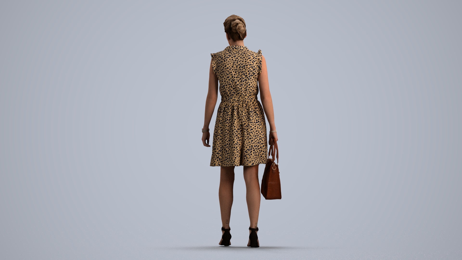 realistic 3D woman casual walking, scanned archviz people for Blender and 3ds Max, front view render