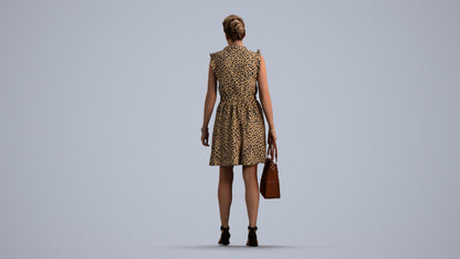 realistic 3D woman casual walking, scanned archviz people for Blender and 3ds Max, front view render