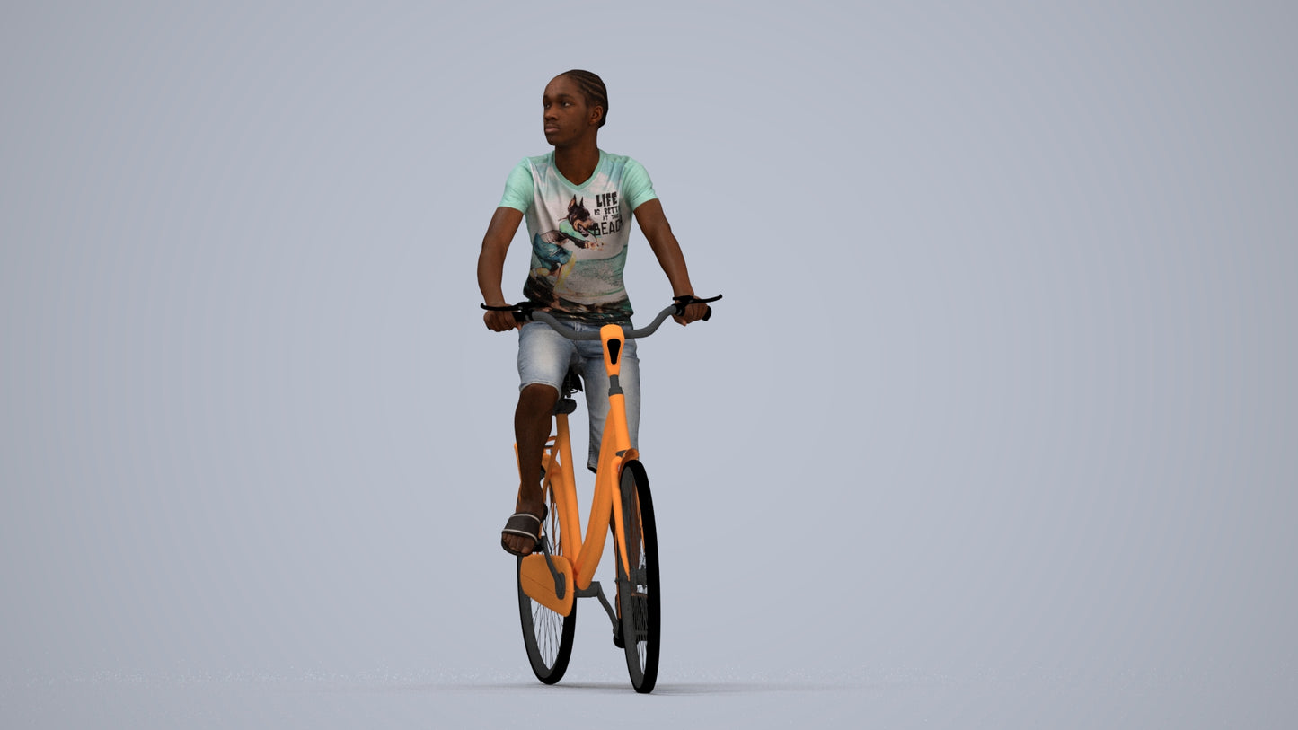 scanned 3D boy casual cycling, photogrammetry people for Enscape and V-Ray, top-down view render