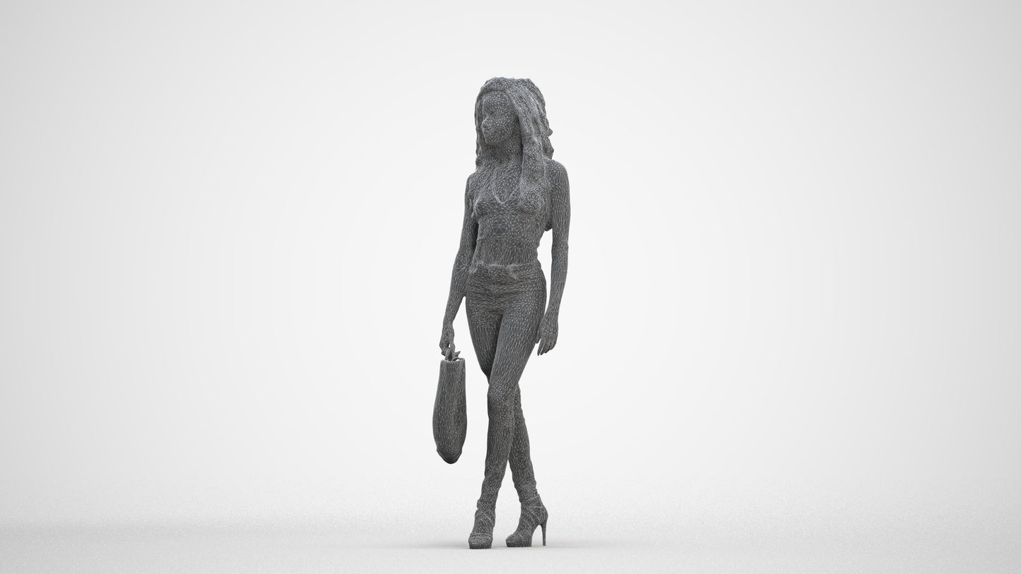 realistic 3D people woman casual walking, render-ready for V-Ray and Corona, FBX OBJ, three-quarter front view render