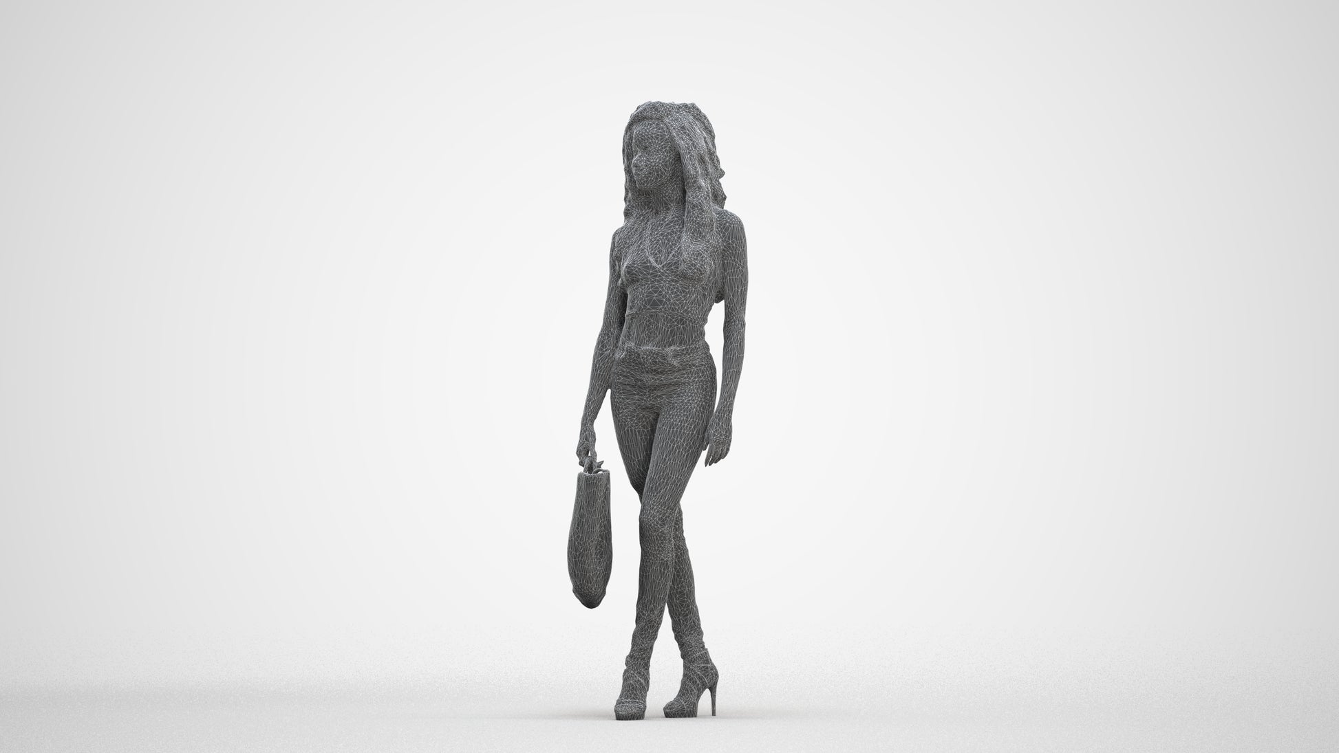 realistic 3D people woman casual walking, render-ready for V-Ray and Corona, FBX OBJ, three-quarter front view render