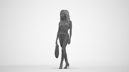 realistic 3D people woman casual walking, render-ready for V-Ray and Corona, FBX OBJ, three-quarter front view render