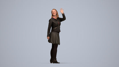 3D human model woman casual standing, photogrammetry scanned person for archviz, top-down view render