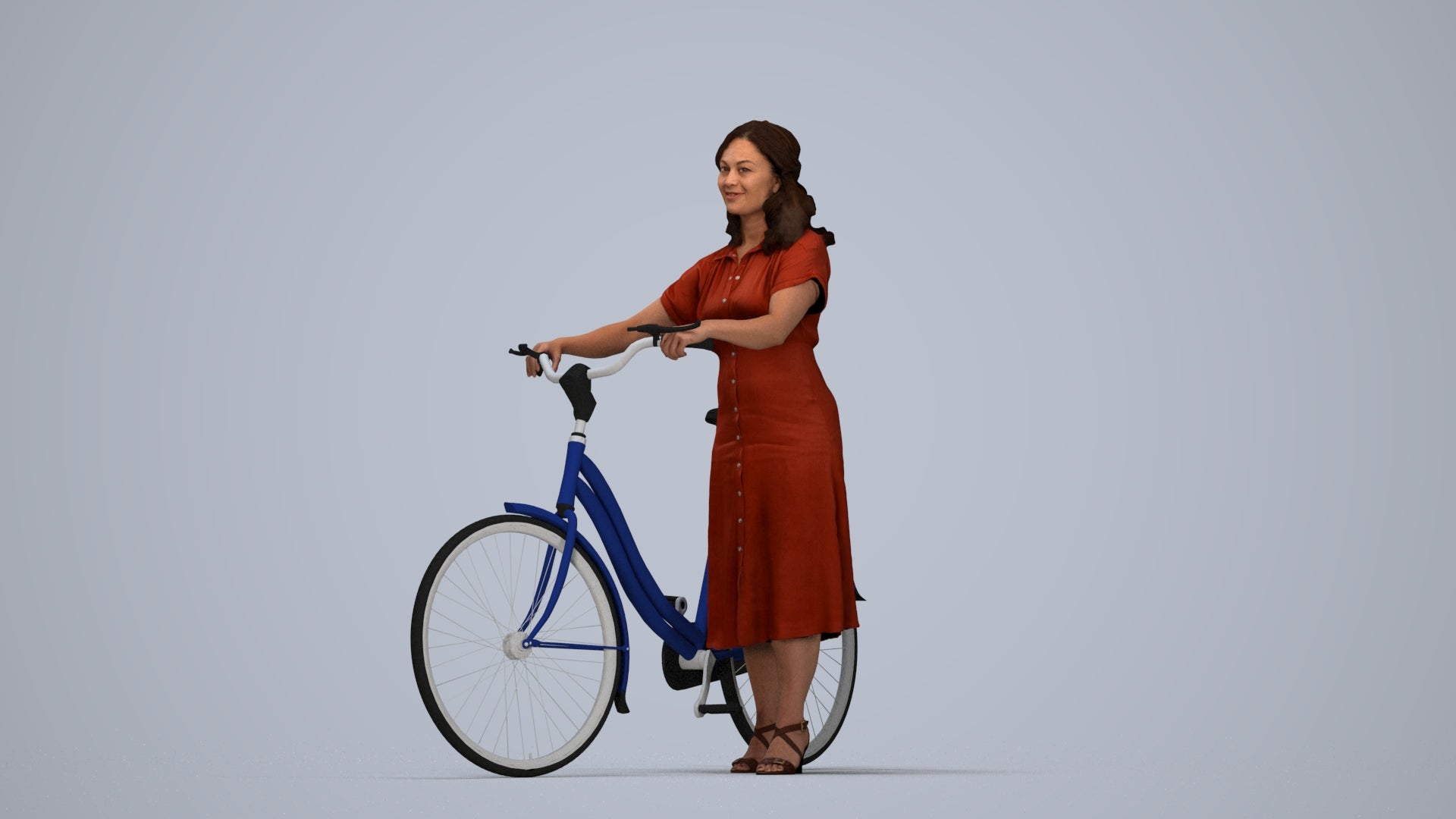 3D people model woman casual mix, scanned human for 3ds Max rendering, top-down view render