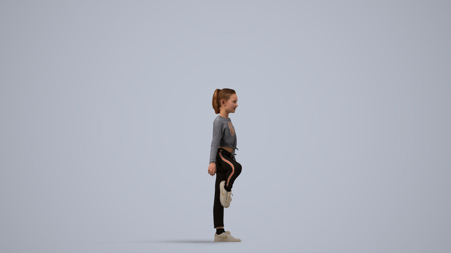 scanned 3D girl sport kids, photogrammetry people for Enscape and V-Ray, side view render