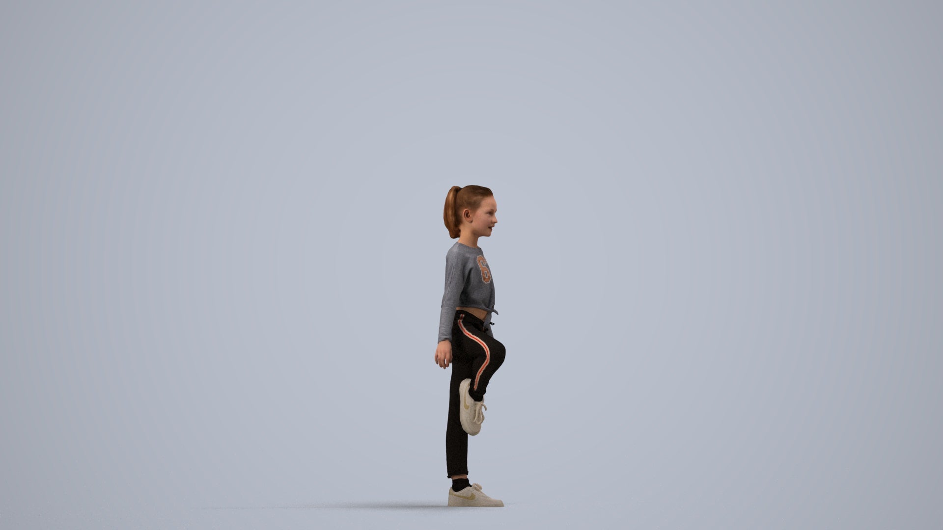 scanned 3D girl sport kids, photogrammetry people for Enscape and V-Ray, side view render