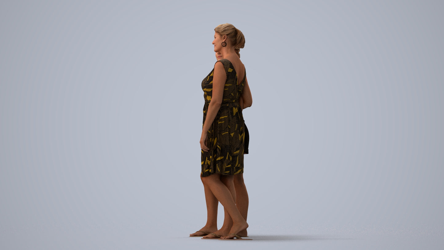 3D people model woman casual couple, scanned human for 3ds Max rendering, three-quarter view render