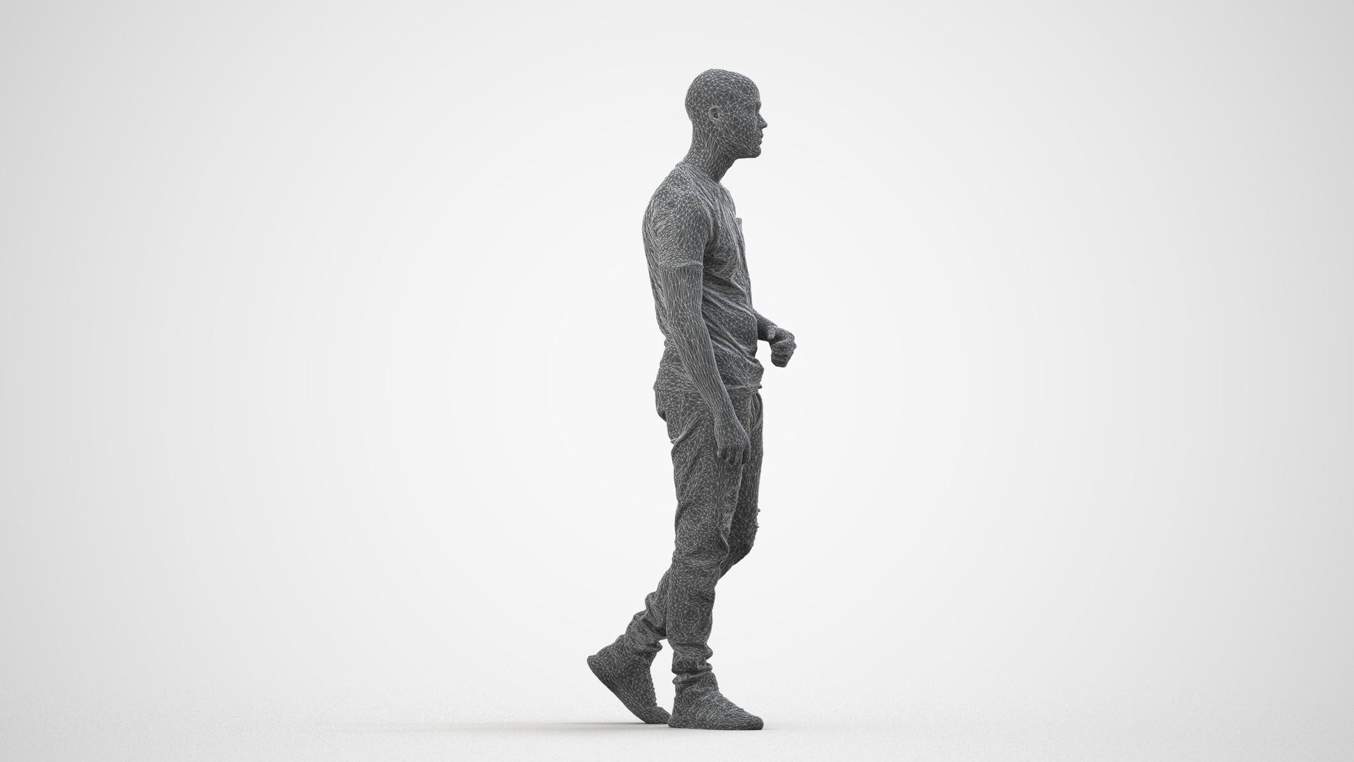 scanned 3D man casual walking, photogrammetry people for Enscape and V-Ray, wireframe side view