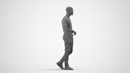 scanned 3D man casual walking, photogrammetry people for Enscape and V-Ray, wireframe side view