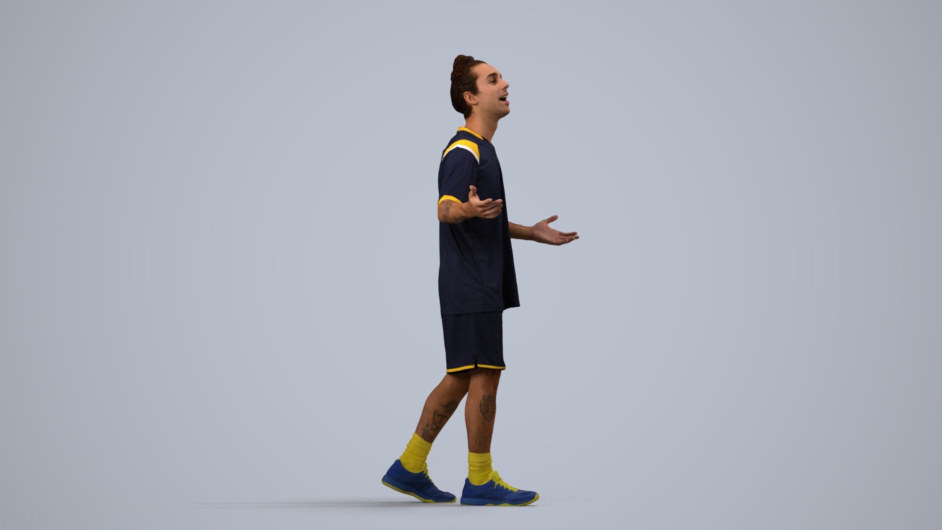 realistic 3D human man sport, archviz people FBX OBJ for Blender, side view render