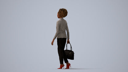 realistic 3D woman business walking, scanned archviz people for Blender and 3ds Max, three-quarter view render