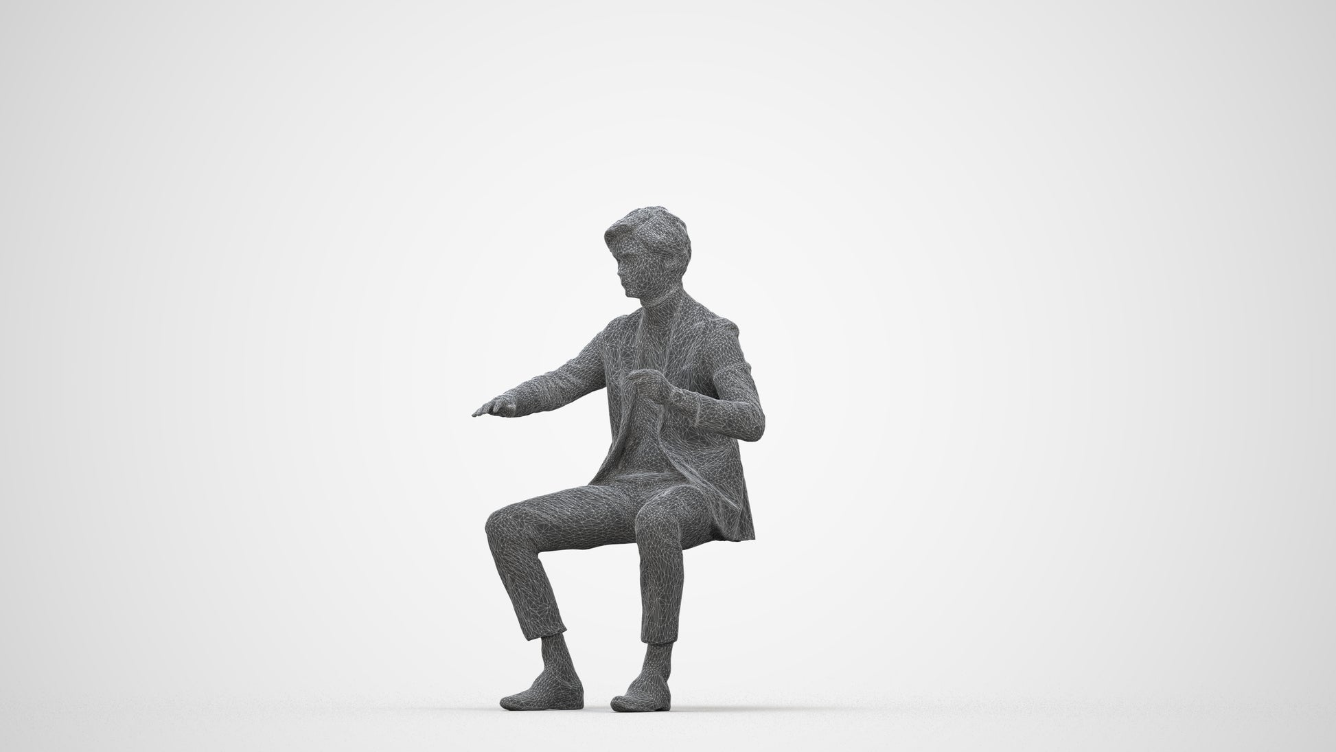 3D scanned man business, photorealistic archviz people for Enscape and SketchUp, wireframe back view
