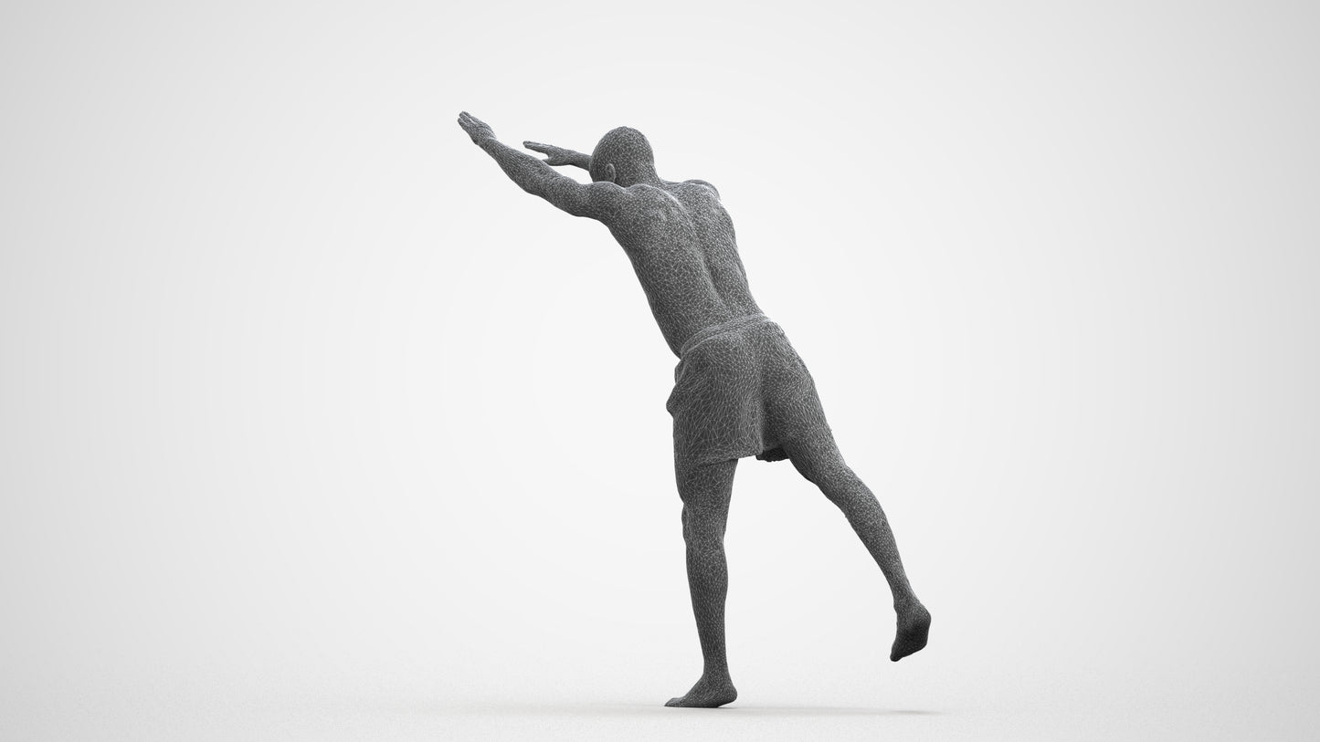 3D people model man pool, scanned human for 3ds Max rendering, wireframe front view