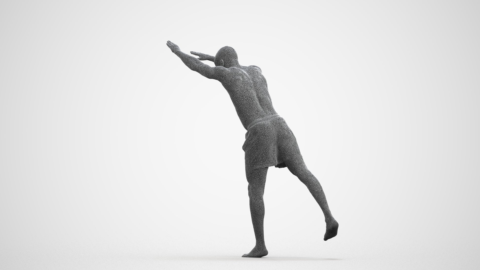 3D people model man pool, scanned human for 3ds Max rendering, wireframe front view